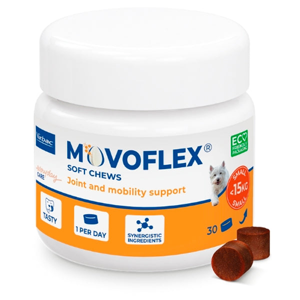 Virbac MovoFlex – Condroprotector para Perros | Alivio Articular y Mejora de Movilidad en 7 Días | Masticable Diario Natural
