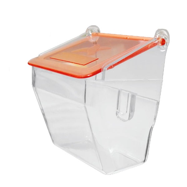 Comedero Estrella para Aves – Tapa Roja Antivuelco – Plástico Transparente – Ideal para Jaulas y Concursos