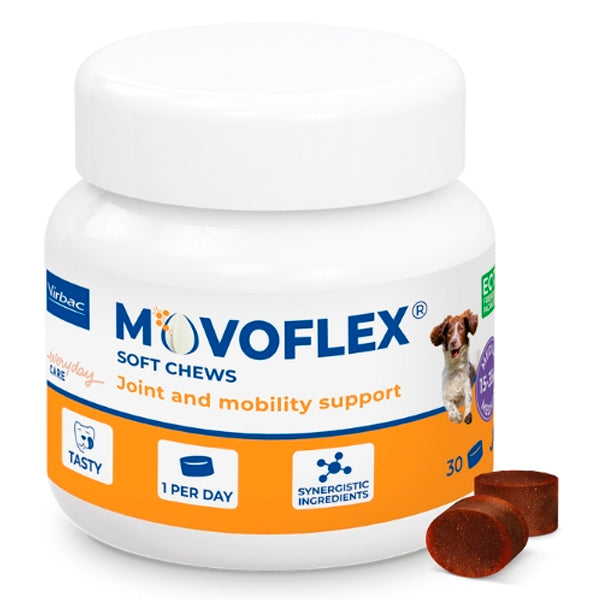 Virbac MovoFlex – Condroprotector para Perros | Alivio Articular y Mejora de Movilidad en 7 Días | Masticable Diario Natural