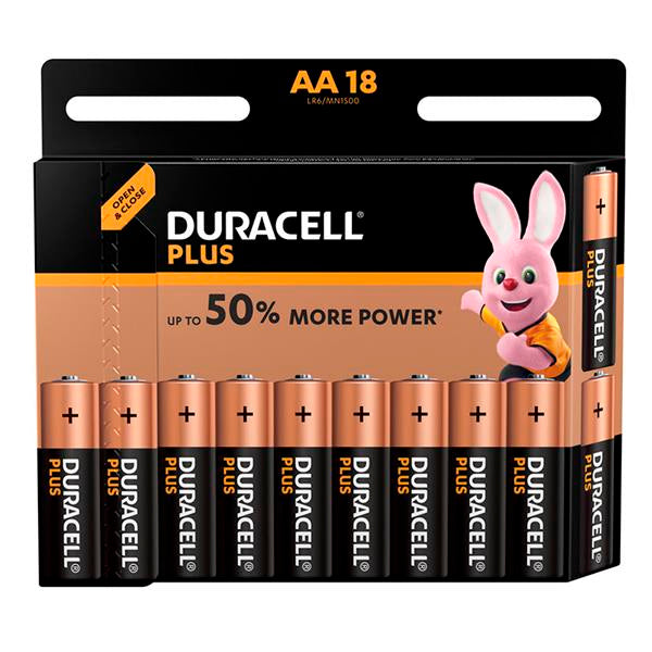 Duracell Plus Pilas Alcalinas AA LR06 – Blíster de 18 Unidades – Larga Duración 1,5V