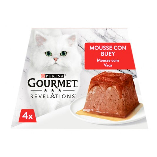 PURINA® GOURMET® Revelations Mousse con Buey 4x57,5 g – Comida húmeda premium para gatos en pirámides individuales