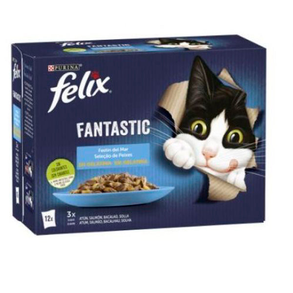Felix Fantastic Festín del Mar en Gelatina para Gatos – Pack 4x85g / 12x85g