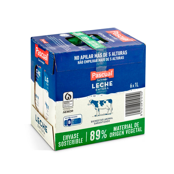 Leche Pascual Clásica Entera 1L – Pack de 6 – Auténtico Sabor y Nutrición Completa