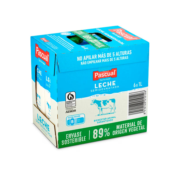 Leche Pascual Clásica Semidesnatada 1L – Pack de 6 – Sabor Equilibrado y Nutrición Completa