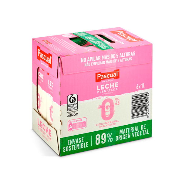 Leche Pascual Clásica Desnatada 1L – Pack de 6 – Bajo en Grasa y Alto en Calcio