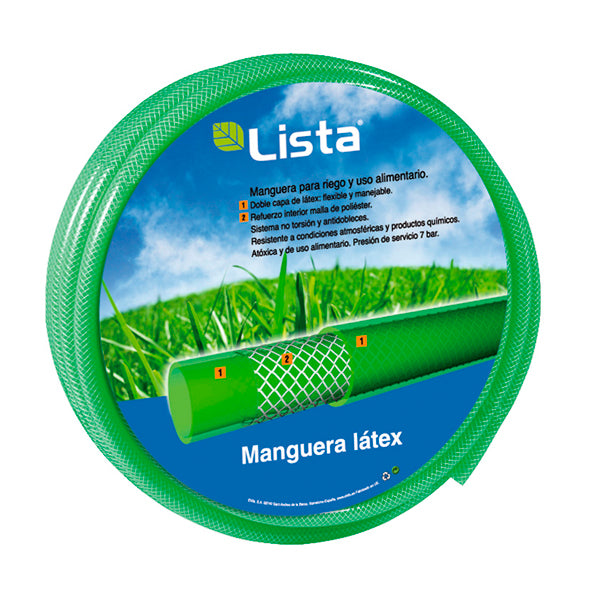 Manguera Riego Mallalatex 25 m – Tricapa Atóxica con Refuerzo de Malla Ø 19x26 mm – Uso Alimentario LISTA