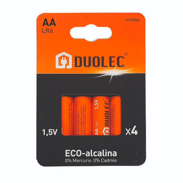 Pilas Alcalinas AA LR06 DUOLEC – Pack 4 Unidades – 1,5V Sin Mercurio ni Cadmio