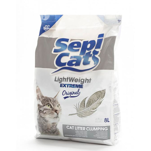 Sepicat Light Weight Extreme 8 L – Arena aglomerante para gatos, 40% más ligera, natural y sin perfume