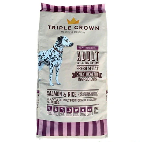 Triple Crown Sensitive, pienso premium con salmón y arroz para perros adultos con digestiones delicadas (3 y 14 kg)
