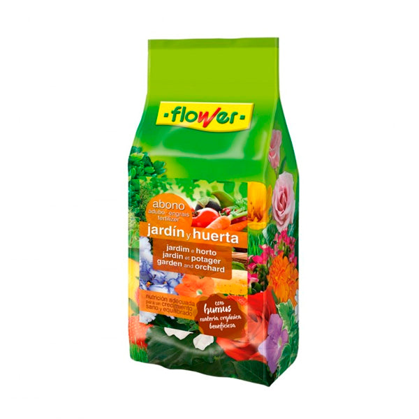 Flower Abono Jardín y Huerta 2 Kg - Organo-Mineral NPK con Humus para Todo Tipo de Plantas y Césped