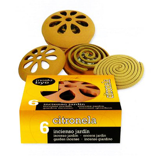 Flower Incienso Jardín Citronela – 6 espirales + plato decorativo, repelente natural para insectos