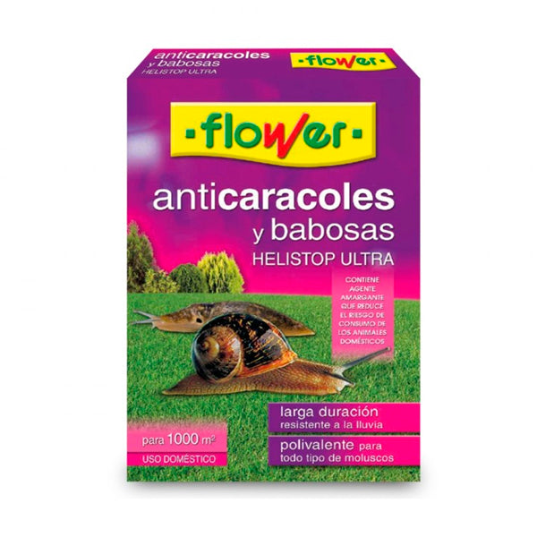 Flower Helistop Ultra Anticaracoles y Babosas – Microgranulado Resistente a la Humedad, Apto para Jardinería Exterior Doméstica
