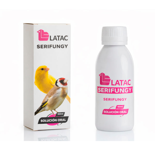 Latac Serifungy para aves, complemento con extractos naturales para hongos y levaduras, apoyo antifúngico para canarios, jilgueros y aves ornamentales, 150 ml, 500 ml y 1 L
