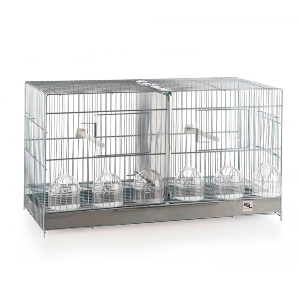Jaula de Cría 1402 Zincada con Muelle – 59x26x32,5 cm, Bandeja Extraíble y Comederos Externos
