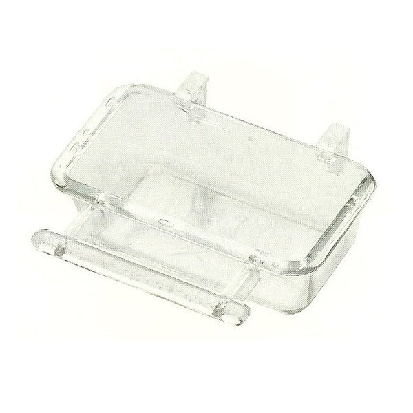 Bizcochera 233 BIZ para Pájaros – Comedero de Plástico Transparente con Posadero y Ganchos – Ideal para Pasta de Cría o Semillas