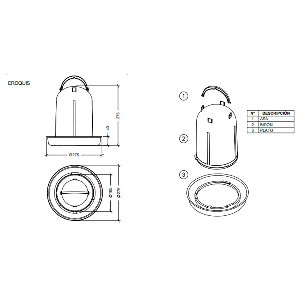 Gaun Bebedero Automático para Aves 5L – Resistente, con Asa y Cúpula Antiposado