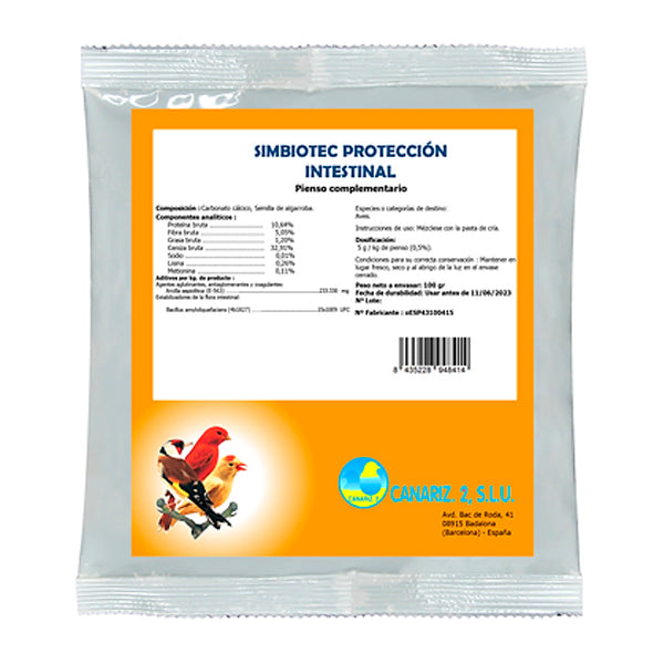 Canariz Simbiotec Protección Intestinal 100 gr – Prebiótico y Probiótico Natural para Aves