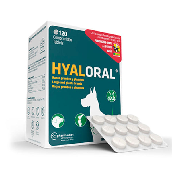 Pharmadiet Hyaloral Razas Grandes – Suplemento Articular para Perros con Ácido Hialurónico, Glucosamina y Condroitín – Envases 120 y 360 Comprimidos