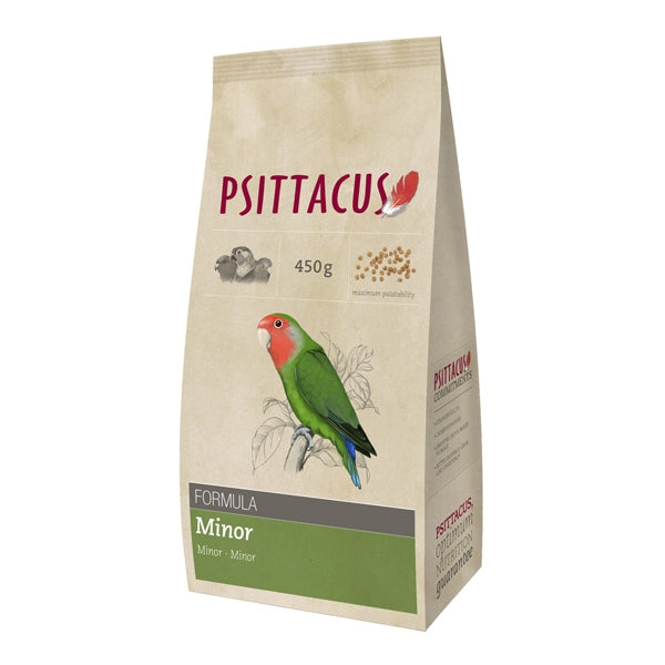 Psittacus Minor – Pienso Completo para Loros Pequeños y Medianos en Etapa de Mantenimiento – 450 g y 3 kg