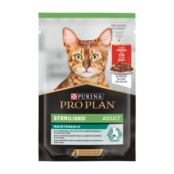 Purina PRO PLAN Gato Esterilizado Adulto con Buey en Salsa – Comida Húmeda Completa – Sobre 85g