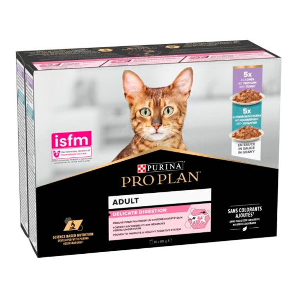 Purina Pro Plan Delicate Comida Húmeda para Gatos – Pavo y Pescado en Sobres 10x85g