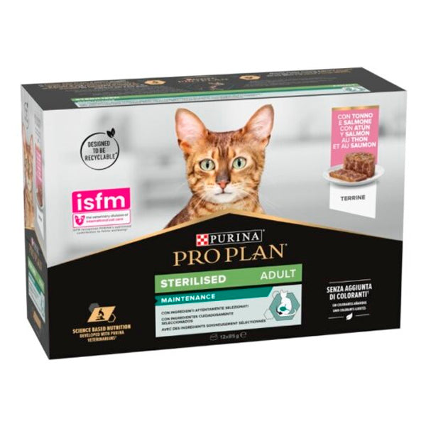 Purina Pro Plan Gato Esterilizado Comida Húmeda – Salmón y Atún 12x85g