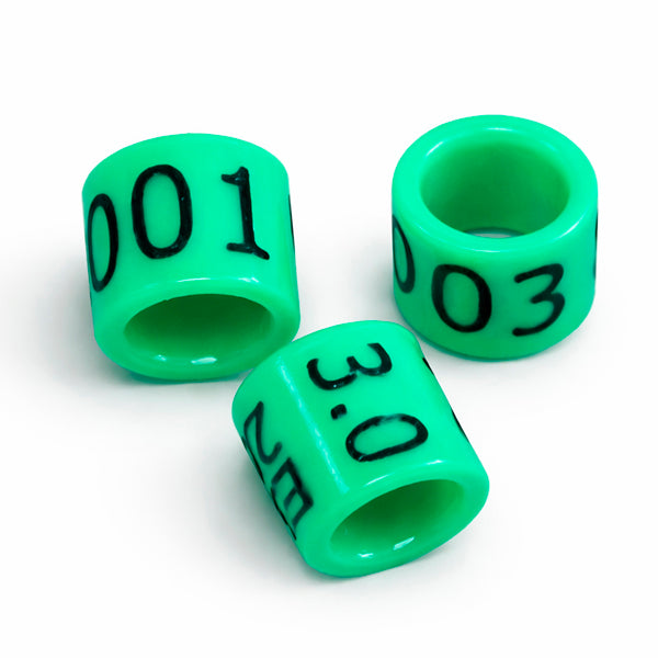 Anillas seriadas para canarios y exóticos 2,5 mm 2026 verdes ES, cerradas y numeradas, policarbonato resistente, 25 unidades